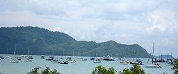 Beautiful view of Chalong Bay and Yachts at anchor