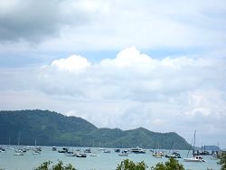 Beautiful view of Chalong Bay and Yachts at anchor